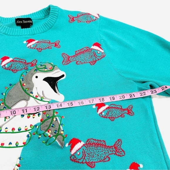 Alex Stevens Dolphin Fish Christmas Lights Ugly Christmas Holiday Sweater - Picture 4 of 8